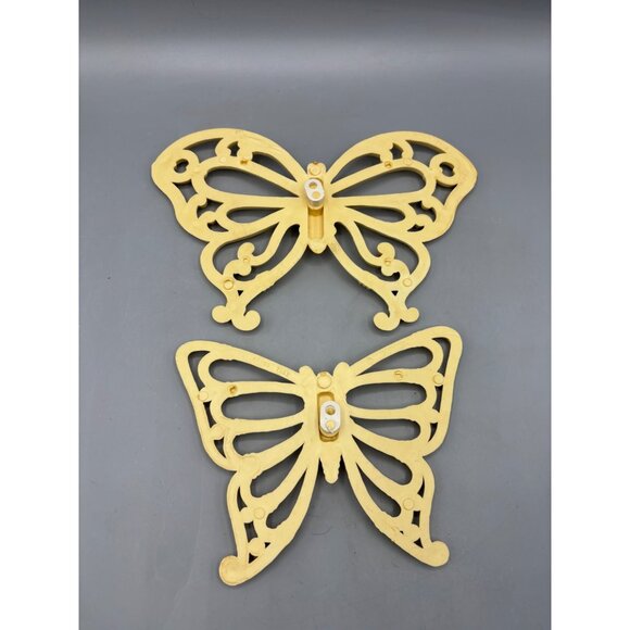 Vtg Homco Beige Yellow Wicker Style Butterflies 2 Pc Wall Decor - Picture 5 of 5